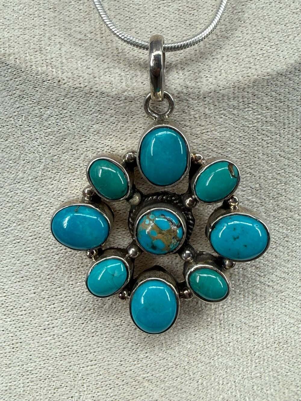 Sterling Silver Turquoise Cluster Pendant Necklace